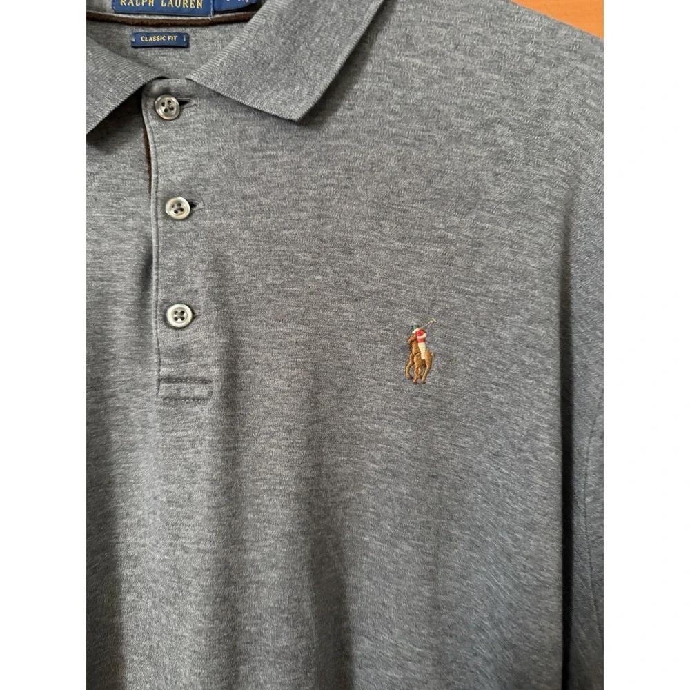 Men's Polo Ralph Lauren Gray Long Sleeve Classic Fit Polo Short Large Cotton